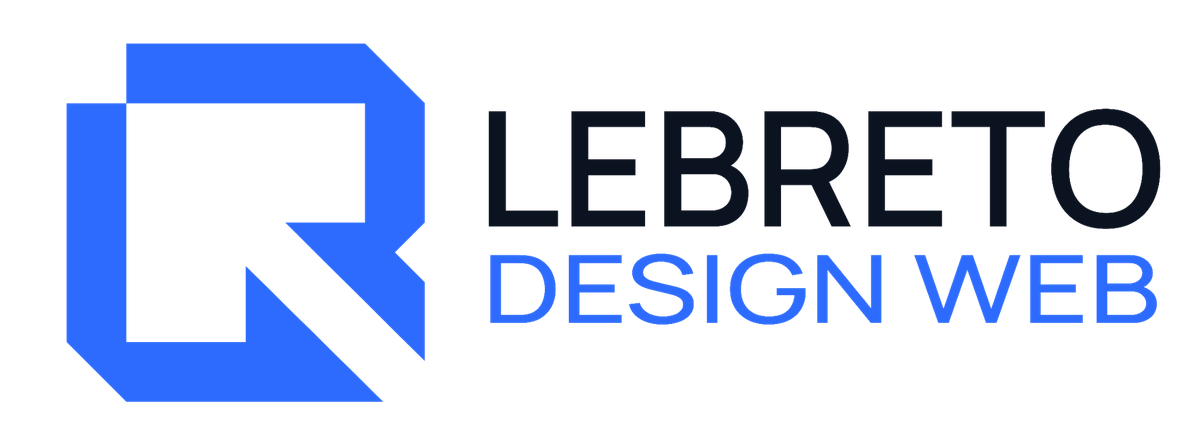 LEBRETO DESIGN WEB primary horizontal logo: blue geometric monogram with navy LEBRETO and blue DESIGN WEB wordmark
